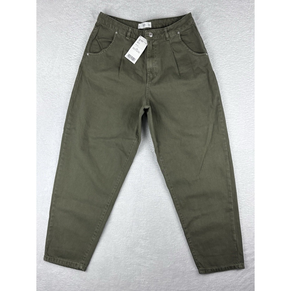 MNG MANGO 10 Olive Green Regina High Waist Wide‎ Leg Jeans
